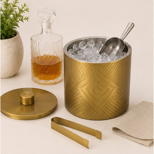 Seau à glace de luxe en laiton géométrique avec couvercle et pince, conteneur isotherme double paroi en acier inoxydable doré pour champagne et vin - Product Image 5