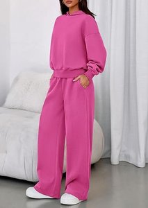 ชุดเสื้อสเวตเตอร์มีฮู้ดผ้าฟลีซ 2 ชิ้นสำหรับผู้หญิง สีพื้น ทรงหลวม สวมใส่สบายทุกฤดู แขนยาว กางเกงขายาว ผ้าฝ้าย 100% - Product Image 4