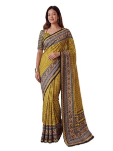 Sari traditionnel indien ethnique à imprimé numérique Ajrak avec chemisier pour femme, en polyester, pour usage décontracté, longueur au sol, coupe classique - Product Image 3