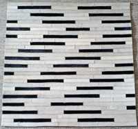 Schwarz-Weißer Haarleder-Kuhfell-Teppich Patchwork Rutschfester Handgefertigter Geometrischer Muster Moderner Dekorativer Maßgefertigter Boden-Teppich