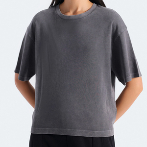 เสื้อยืดคอกลมทรงปกติสำหรับผู้หญิง สีพื้น ผ้าฝ้าย 100% ผ้าฟลีซถัก ระบายอากาศได้ดี เป็นมิตรกับสิ่งแวดล้อม ป้องกันรอยยับ สไตล์มินิมอล - Product Image 4