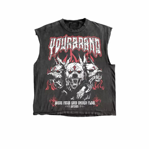 Nouveau T-shirt sans manches imprimé streetwear personnalisé, style athlétique vieilli, effet délavé vintage - Product Image 2