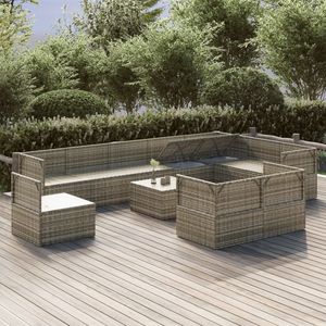 Set salotto da 11 pezzi in Poly Rattan grigio con cuscini per rilassarsi in giardino - Product Image 3