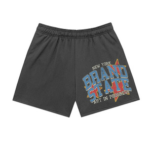 Shorts de sport pour homme en maille 100 % coton 180 GSM, taille mi-haute avec cordon de serrage, noir, respirant, broderie personnalisée, OEM ODM - Product Image 1