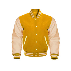 Wholesale High-Quality Men's Varsity <b>Jacket</b> with Sheep Fur Knitted Sleeve Buttons - Product Image 4