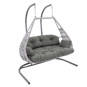 Mobilier d'extérieur moderne en rotin PE fait à la main en macramé intérieur osier mince jardin adulte Double siège balançoires de patio chaise suspendue en métal - Product Image 1