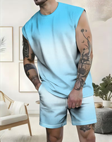 Men's Beach Style Customizable Two-Piece Set Gradient Sleeveless Tank Top Shorts Knitted Breathable Fabric High Quality Custom