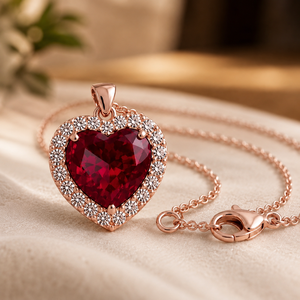 Heart Shape <b>Ruby</b> Gemstone Pendant 18K Rose Gold Plated Charm <b>Necklace</b> Halo Moissanite Valentine Day Gift - Product Image 1