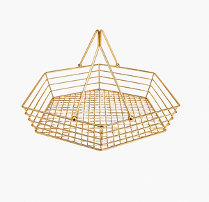 Geometric Gold Plated Stainless Steel <b>Wire</b> <b>Basket</b> with Handle for Wardrobe Storage Minimalist Design Single Piece - Product Image 1