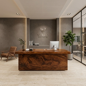 Escritorio Ejecutivo de Madera Sólida con Borde Natural, Mostrador de Recepción Moderno, Mueble de Oficina para Sala de Juntas - Product Image 4