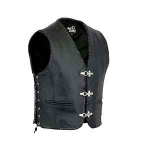 Chaleco de Motociclista de Cuero Genuino Negro para Hombre, Estilo Club, Tallas S a 3XL - Product Image 1