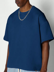 Camiseta de manga corta para hombre, azul marino, azul real, lisa, sencilla, holgada, de corte oversized, cuello redondo, básica. - Product Image 4