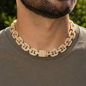 สร้อยคอผู้ชายแบบ Cuban Link ชุบทอง 18k ประดับเพชรโมอิสซาไนต์ทรงกลมเจียระไนแบบ Brilliant Cut ดีไซน์หรูหราสำหรับใส่ทุกวัน - Product Image 3
