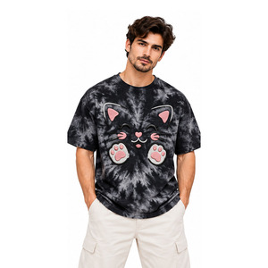 T-shirts en coton tie-dye pour hommes, col rond, manches courtes, coupe oversize, broderie frontale, vêtements décontractés personnalisés, fabricant OEM - Product Image 1