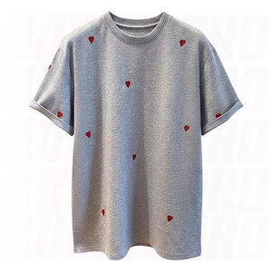 Camisetas con bordado de corazón para hombre, camisetas de manga corta con cuello redondo, camisetas informales de verano, ropa de calle de mezcla de algodón suave y transpirable - Product Image 4