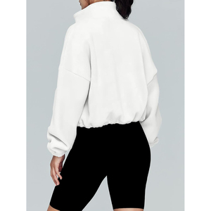 Nueva sudadera extragrande de forro polar blanco para mujer 2026 OEM ODM con media cremallera, cuello alto, hombros caídos, manga larga y corte cropped para otoño - Product Image 2