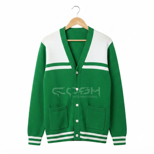 เสื้อคาร์ดิแกนถักสีเขียวขาวตัดกัน คอวี แขนยาว สไตล์ลำลอง ติดกระดุมด้านหน้า ทรงปกติ ของ Cosh International Sisterhood Sorority - Product Image 5