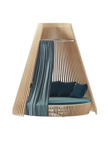 Chaise longue en teck semi-fermée, lit de jour en bois, mobilier de salon de jardin pour hôtel ou resort - Product Image 2