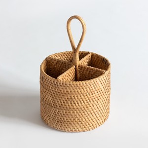 <b>Wood</b> utensil holder outdoor & indoor dining accessory rattan divided <b>basket</b> for cutlery <b>storage</b> - Product Image 5