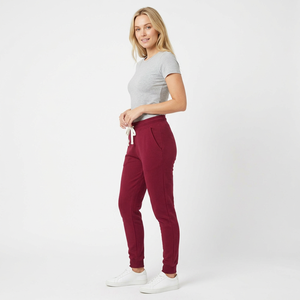 <b>Women's</b> Burgundy Mid Waist Jogger Sweatpants Drawstring Pockets <b>Cuffed</b> Hems Solid Casual Pants Quick-Drying Breathable Fabric - Product Image 3