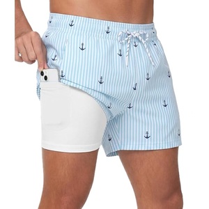 Shorts de bain pour hommes en polyester tissé avec bordure contrastante, imprimé AOP, élastique en nylon, séchage rapide, décontracté, fournisseur du Bangladesh - Product Image 5