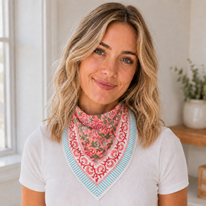 Unisex Boho Style Cotton Bandana Floral Printed Square Scarf Breathable Lightweight Summer <b>Head</b> <b>Wrap</b> Indigo Blue Mulmul - Product Image 1