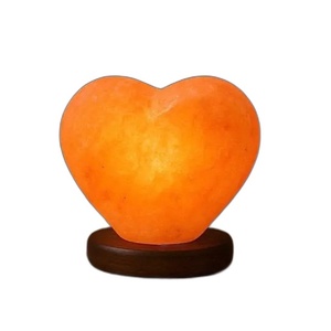 Natural Pink Himalayan <b>Crystal</b> Salt Heart Lamp Handmade Wooden Base Air Cleaning Light - Product Image 1