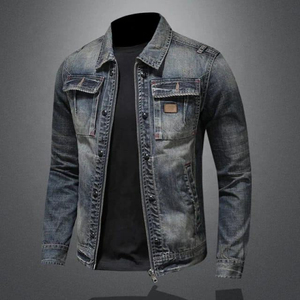 Blouson Bomber en Jean Délavé Vintage pour Homme, Blouson de Baseball en Jean Personnalisé pour Homme, Veste Zippée Streetwear Printemps Col Rabattu Style Puff - Product Image 5