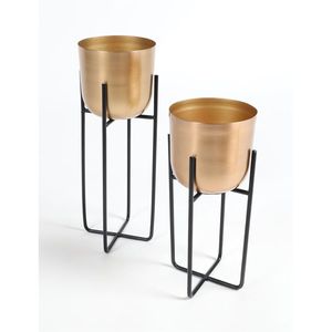 Pot de fleurs en métal blanc avec bordure dorée de luxe, support en fer, pot de fleurs rond décoratif moderne pour l'intérieur, jardin, maison, salon - Product Image 4