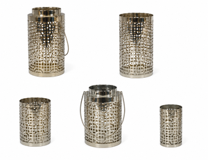 <b>Brass</b> Cylinder <b>Lantern</b> With Geometric Cutout Pattern Home Decoration Durable Outdoor Indoor Use - Product Image 6