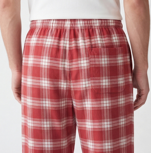 Pantalon de pyjama en flanelle à carreaux pour homme, taille mi-haute avec cordon de serrage, décontracté, 100 % coton, respirant, poids moyen, coupe ample, style jogger - Product Image 3