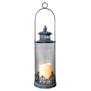 Modern Style Tall Ornate Metal & Glass Hurricane Candle <b>Lantern</b> Antique <b>Black</b> Finish Hanging Or Tabletop Decorative <b>Lantern</b> - Product Image 1