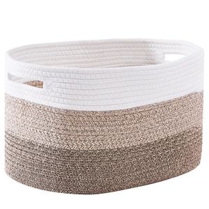 Set di 3 Cesti Intrecciati in Corda di Cotone da 22L con Manici, Organizzatore Decorativo per Scaffali, Stile Boho, Porta Asciugamani, Contenitori per Stoccaggio - Product Image 1