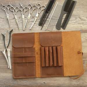 Étui professionnel en cuir véritable pour ciseaux de barbier, pochette pour ciseaux de coiffeur, ceinture porte-outils de salon, organisateur d'outils, anti-odeur, décontracté - Product Image 2