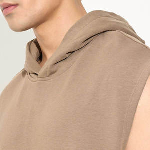 Men's Solid Color Hooded Vest Pullover Winter <b>Workout</b> <b>Hoodie</b> with Loose Sleeveless 100% Cotton Breathable Casual - Product Image 5