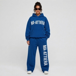 Ensemble survêtement personnalisé pour femme : sweat à capuche bleu oversize et pantalon de jogging large – Fabricant OEM/ODM en gros - Product Image 1