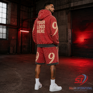 Conjunto de Sudadera con Capucha y Pantalones Cortos para Hombre, Estilo Acid Wash, de Alta Calidad, Marca Saajan International, Diseño Personalizado, Etiqueta Privada OEM, 100% Algodón, Otoño - Product Image 6