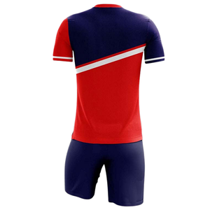 Tenues de football bicolores asymétriques, maillot à col rond et short unisexe, séchage rapide, polyester écologique, uniforme de football par sublimation, personnalisable - Product Image 2