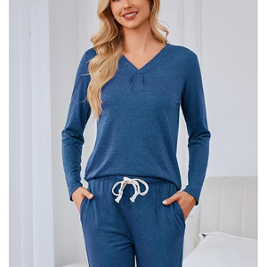 Women's Nightgown Lounge Set 100% Silk Velour Solid <b>Spaghetti</b> Strap Top and <b>Long</b> Pants Sleepwear - Product Image 2
