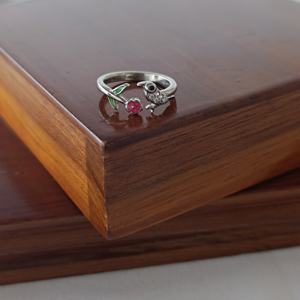 Anillo Ajustable Revalia con Esmalte, Diseño de Pájaro y Flor, Estilo Natural, para Mujer, Ideal para Regalo, Uso Diario - Product Image 3