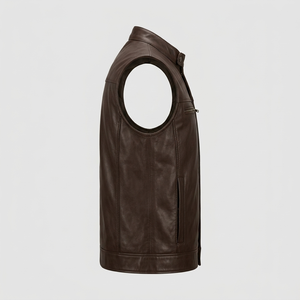 Gilet de motard en cuir véritable noir de qualité supérieure pour homme – Gilet de moto sans manches avec poches zippées et col montant - Product Image 3