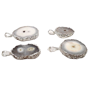 จี้เงินชุบโลหะด้วยไฟฟ้าพลังงานแสงอาทิตย์แนววินเทจจี้คริสตัลบำบัดแท้ดีไซน์แบบขัดเงาสร้อยคอรักพลังงาน - Product Image 1