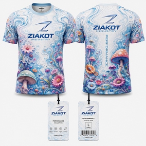 เสื้อยืดพิมพ์ลาย 3 มิติ สีขาวฟ้า ลายดอกไม้และเห็ดหลากสีสัน สไตล์ไซเคเดลิก สำหรับการแสดง  รับผลิตตามสั่งขายส่ง - Product Image 1