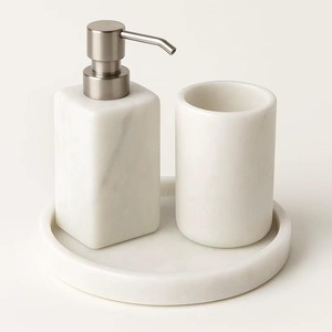 Dispensador de Jabón de Lujo con Incrustaciones de Mármol Blanco y Bomba Metálica para una Decoración Elegante del Baño y Uso Diario - Product Image 3