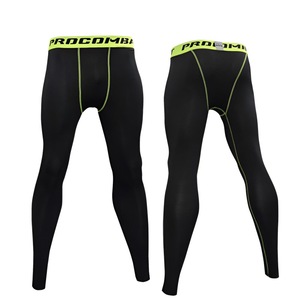 <b>Combat</b> Pro Men Full Length Compression <b>Leggings</b> Black Red Waistband Spandex Nylon Elastic Waist - Product Image 5