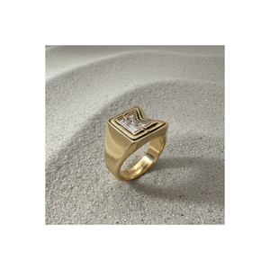 Bague de pinky à double sertissage avec lettres et diamants |   Diamants cultivés en laboratoire |   Bague personnalisée avec initiales |   Bague de mariage en or massif 14 carats, style statement - Product Image 1