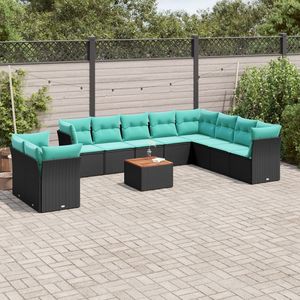 Set Divano da Esterno 11 Pezzi in Polyrattan Nero con Cuscini - Elegante Arredamento da Giardino - Product Image 1