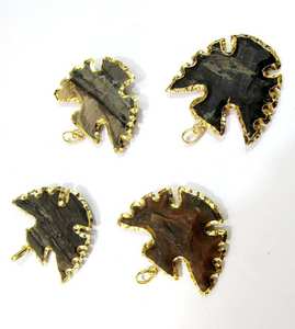 Breloques connecteurs en forme d'oiseau en jaspe naturel, avec bordure plaquée or et double boucle en forme de pointe de flèche - Product Image 2