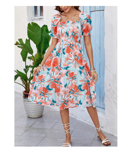 Vestido Moderno Asimétrico con Cintura Natural, Estampado Floral, Largo hasta la Rodilla, Silueta en A, para Mujer, de Polialgodón, Transpirable y Ligero - Product Image 3