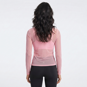 <b>Women's</b> Sheer <b>Mesh</b> <b>Top</b> Crew-Neck Long Sleeve Slim Fit Sporty Sheer T-Shirt Breathable Knitted Summer Quick Dry Sheer <b>Mesh</b> Tee - Product Image 2